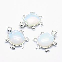 Opalite Opalite Pendant, with Alloy Findings, Tortoise, Platinum, 38x30.5x8.2mm, Hole: 3x4.5mm