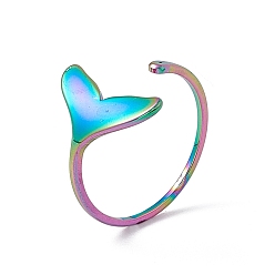 Rainbow Color Placage ionique (ip) 201 anneau de manchette ouvert en forme de queue de baleine en acier inoxydable pour femme, couleur arc en ciel, taille us 6 1/2 (16.9 mm)