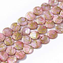 Hot Pink Drawbench Freshwater Shell Beads Strands, Dyed, Flat Round, Hot Pink, 10.5~11.5x2~3mm, Hole: 1mm, about 32pcs/Strand, 14.17 inch~14.45 inch