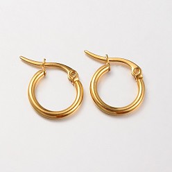 Real 18K Gold Plated 304 Stainless Steel Hoop Earrings, Hypoallergenic Earrings, Ring Shape, Real 18K Gold Plated, 34~35x2mm, 12 Gauge, Pin: 1x0.7mm