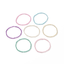 Couleur Mélangete 7 pcs 7 ensemble de bracelets de cheville extensibles en perles de verre de couleur bonbon pour femmes, couleur mixte, diamètre intérieur: 2-1/2 pouce (6.4 cm), 1 pc / couleur