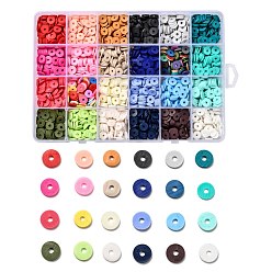 Mixed Color 24 Colors Eco-Friendly Handmade Polymer Clay Beads, for DIY Jewelry Crafts Supplies, Disc/Flat Round, Heishi Beads, Mixed Color, 8x0.5~1mm, Hole: 2mm, 24 colors, about 76~80pcs/color, 1824~1920pcs/box