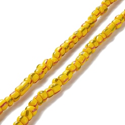 Gold Handmade Lampwork Beads Strands,  3 Tone, Column, Gold, 4~5.5x2~4mm, Hole: 1.8mm, about 130pcs/strand, 14.96~15.16 inch(38~38.5cm)