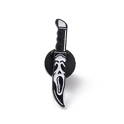 White Knife with Skull Alloy Brooch for Backpack Clothes, White, 30x6x1.5mm, Pin: 1.2mm