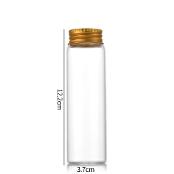 Golden Clear Glass Bottles Bead Containers, Screw Top Bead Storage Tubes with Aluminum Cap, Column, Golden, 3.7x12cm, Capacity: 90ml(3.04fl. oz)