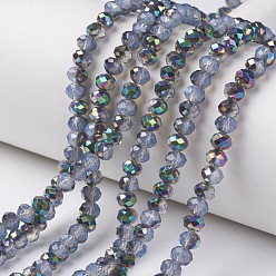 Light Blue Electroplate Glass Beads Strands, Imitation Jade Beads, Half Multi-color Plated, Faceted, Rondelle, Light Blue, 6x5mm, Hole: 1mm, about 92~94pcs/strand, 17~17.5 inch(42.5~43.75cm)
