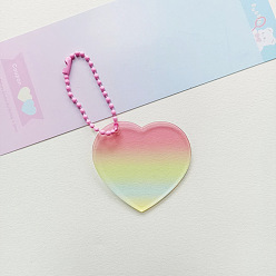 Champagne Yellow Gradient Color Transparent Acrylic Keychain Blanks, with Random Color Ball Chains, Heart, Champagne Yellow