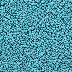 Cyan 11/0 Grade A Round Glass Seed Beads, Baking Paint, Cyan, 2.3x1.5mm, Hole: 1mm, about 48500pcs/pound