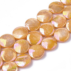 Orange Foncé Chapelets de perles en coquille eau douce , de couleur plaquée ab , teint, plat rond, orange foncé, 10~11.5x3~4mm, Trou: 1mm, 34 pcs / chapelet, 15.15 pouce