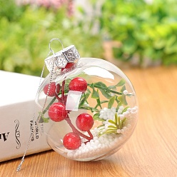 Claro Colgantes de bolas rellenables de plástico transparente decoraciones, con frutos rojos por dentro, adorno colgante del árbol de navidad, Claro, 80 mm
