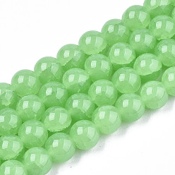Light Green Imitation Jade Glass Beads, Crackle, Dyed & Heated, Round, Light Green, 8x7.5mm, Hole: 1.5mm, about 51~52pcs/strand, 15.35~15.55 inch(39~39.5cm)
