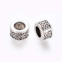 Antique Silver Tibetan Style Alloy European Beads, Large Hole Beads, Lead Free & Cadmium Free, Column, Antique Silver, 8x5mm, Hole: 4.5mm