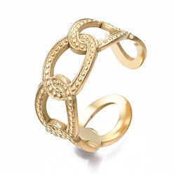 Oro 304 anillo de puño abierto con cadena de eslabones de acero inoxidable, anillo hueco grueso para mujer, dorado, tamaño de EE. UU. 7 3/4 (17.9 mm)
