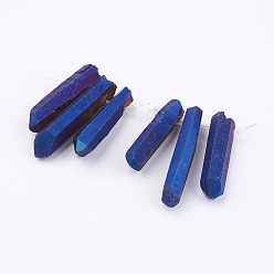 Bleu Moyen  Perles de verre graduées en cristal de quartz naturel électrolytique, nuggets, bleu moyen, 21~43x5~13mm, trou: 1 mm, 3 pcs / ensemble 