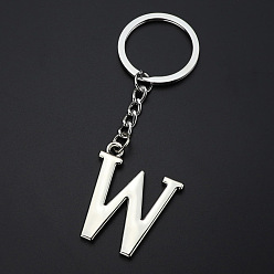 Letter W Platinum Plated Alloy Pendant Keychains, with Key Ring, Letter, Letter.W, 3.5x2.5cm
