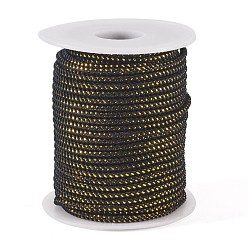 Black Round String Thread Polyester Cords, with Gold Wire, Black, 2.5mm, about 21.87 yards(20m)/roll