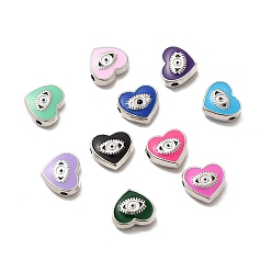 Mixed Color Alloy Enamel Beads, Heart with Horse Eye, Platinum, Mixed Color, 9x10x4mm, Hole: 1.6mm