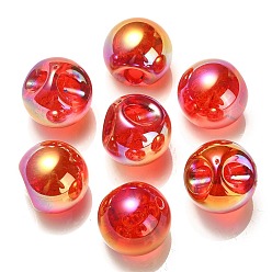 Rouge Placage uv perles acryliques irisées arc-en-ciel, ronde, top foré, rouge, 16x16x16mm, Trou: 3mm