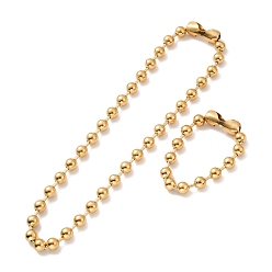 Oro Chapado al vacío 304 conjunto de collar y pulsera de cadena de bolas de acero inoxidable, conjunto de joyas con cierre de conector de cadena de bolas para mujer, dorado, 8-5/8 pulgada (22~56 cm), perlas: 10 mm