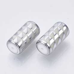 Silver Electroplate Glass Beads, Column with Triangle Pattern, Silver, 20x10mm, Hole: 1.2mm, about 50pcs/bag