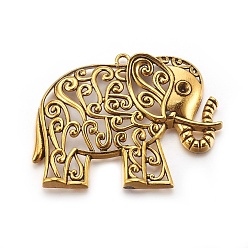 Античное Золото Тибетский сплав стиля большие кулоны, без свинца и без кадмия, слон, античное золото , 64.5x49x9 мм, отверстие : 3 мм