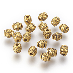 Antique Golden Tibetan Style Alloy Beads, Antique Golden Color, Lead Free & Cadmium Free, Barrel, Size: about 6mm in diameter, 6mm long, hole: 2mm
