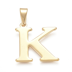 Letter K 304 Stainless Steel Pendants, Golden, Initial Letter.K, 26x25x1.5mm, Hole: 5x8mm