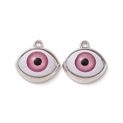 Бледно-Розовый Акриловые панданты из платинового сплава, злые глаза, розовый жемчуг, 17x16.5x7~7.5 мм, отверстие : 1.5 мм