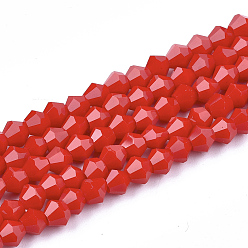 Rouge Perles de verre opaques de couleur unie, jade d'imitation, facette, Toupie, rouge, 4.5x4mm, Trou: 1mm, Environ 92~96 pcs/chapelet, 13.78~14.37 pouce