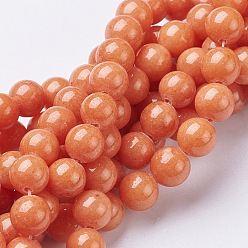 Tomato Natural Mashan Jade Round Beads Strands, Dyed, Tomato, 8mm, Hole: 1mm, about 51pcs/strand, 15.7 inch