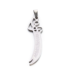 Stainless Steel Color 304 Stainless Steel Large Sword Pendants, Stainless Steel Color, 53x14x2mm, Hole: 5.5x10.5mm