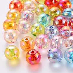 Couleur Mélangete Perles acryliques transparentes, de couleur plaquée ab , ronde, couleur mixte, 16x15mm, Trou: 2.8mm, environ220 pcs / 500 g