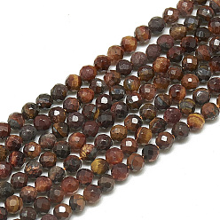 Tiger Eye Natural Tiger Eye Beads Strands, Faceted, Round, 2~2.5mm, Hole: 0.3mm, about 150~168pcs/strand, 14.7~15.2 inch