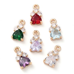 Mixed Color K9 Glass Charms, with Light Gold Tone Brass Findings and Rhinestone, Heart Charms, Mixed Color, 13x7x4mm, Hole: 1.2mm
