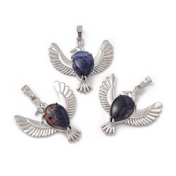Sodalite Natural Sodalite Pendants, Bird Charms, with Platinum Tone Brass Findings, Cadmium Free & Nickel Free & Lead Free, 36~37x37.5~38.5x9~9.5mm, Hole: 7.5x5mm