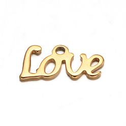 Golden 304 Stainless Steel Charms, Word Love, Golden, 12.2x6.5x0.8mm, Hole: 1.2mm