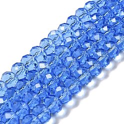 Bleu Moyen  Perles de verre faites à la main, facettes rondelle, bleu moyen, 10x7mm, trou: 1mm, environ 70~72 pcs/chapelet