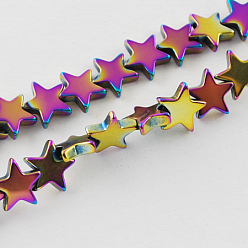 Multi-color Plated Non-magnetic Synthetic Hematite Beads Strands, Grade A, Star, Multi-color Plated, 8x8x2mm, Hole: 1mm, 70pcs/strand, 15.5 inch