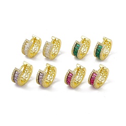 Color mezclado Arracadas rectangulares con circonitas cúbicas, joyas de latón chapado en oro real 18k para mujer, sin plomo y cadmio, color mezclado, 15x17.5x7 mm, pin: 1.1 mm