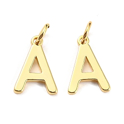 Letter A Brass Charms, with Jump Rings, Letter, Real 18K Gold Plated, Letter.A, 10x7x1mm, Hole: 2.5mm