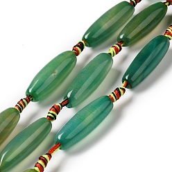 Green Natural Agate Beads Strands, Dyed & Heated, Rice, Green, 29.5~34x9.5~13.5mm, Hole: 2.5mm, about 10pcs/strand, 16''(41cm)
