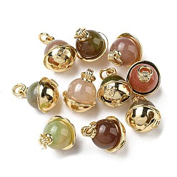 Real 14K Gold Plated Natural Yanyuan Agate Bell Charms, with Brass Findings, Real 14K Gold Plated, 13x10.5mm, Hole: 2.5mm