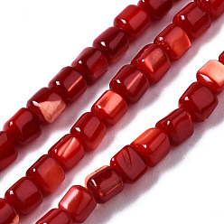 FireBrick Natural Trochid Shell/Trochus Shell Bead Strands, Dyed, Column, FireBrick, 3.5x3.5mm, Hole: 1mm, about 111~117pcs/strand, 15.35 inch~15.94 inch(39~40.5cm)