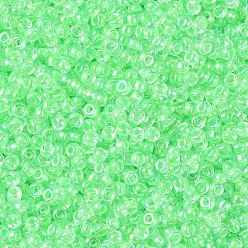 (RR268) Light Green Lined Crystal AB Cuentas de rocailles redondas miyuki, granos de la semilla japonés, (rr 268) cristal rayado verde claro ab, 11/0, 2x1.3 mm, Agujero: 0.8 mm, sobre 5500 unidades / 50 g