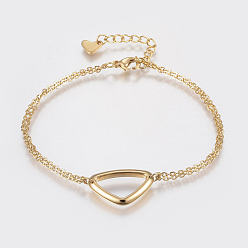 Golden 304 Stainless Steel Cable Chain Bracelets, with Lobster Claw Clasps and Triangle Links, Golden, 7-1/8 inch(180mm), 1.5mm