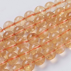 Citrine Natural Citrine Beads Strands, Round, 6mm, Hole: 1mm, about 65pcs/strand, 15 inch