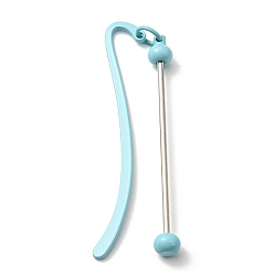 Pale Turquoise Iron & Alloy Bookmarks with Beadable Bar Pendant, Candy Color Hook Bookmark, Pale Turquoise, 86x17x2mm