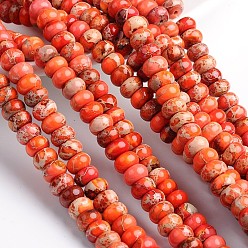 Orange Red Dyed Natural Imperial Jasper Rondelle Beads Strands, Orange Red, 4.5x2~2.5mm, Hole: 1mm, about 160pcs/strand, 16 inch