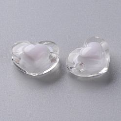 WhiteSmoke Transparent Acrylic Beads, Bead in Bead, Heart, Lavender Blush, 13x17x9.5mm, Hole: 2.5mm, about 420pcs/500g