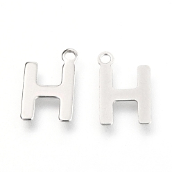 Letter H 201 Stainless Steel Charms, Alphabet, Letter.H, 12x7.9x0.6mm, Hole: 1.2mm